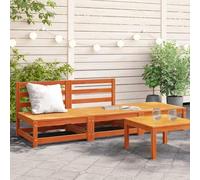 Hoopleep Canapé de jardin sans accoudoirs 2 places en pin ciré marron cire, design modulaire, 210 x 70 x 67 cm, avec repose-pieds pour terrasse, extérieur