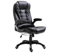 Hoopleep Chaise de bureau ergonomique en cuir synthétique noir - Réglable en hauteur - Avec accoudoirs - Fauteuil de bureau confortable pour bureau, bureau, chambre à coucher