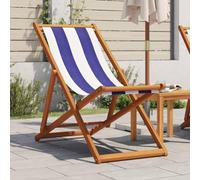 Hoopleep Chaise de plage pliable bleu blanc, bois massif d'eucalyptus, tissu 230 g/m², 3 positions réglables, charge maximale 110 kg, pour extérieur, terrasse, jardin