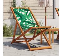 Hoopleep Chaise de plage pliable, motif feuilles vertes, bois massif d'eucalyptus, tissu 100 % polyester, réglable, chaise de jardin extérieur, charge maximale 110 kg, chaise de terrasse
