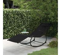 Hoopleep Chaise longue à bascule noire en acier revêtu par pulvérisation, textilène, 164 x 61 x 73 cm, chaise longue Zero-Gravity pour terrasse, jardin, balcon, balançoire relaxante