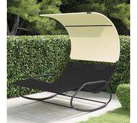Hoopleep Chaise longue à double balançoire, noir crème, acier revêtu par pulvérisation, textilène, 175 x 137 x 182 cm, pour extérieur, terrasse, jardin, piscine, chaise longue confortable Zero-Gravity