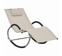 Hoopleep Chaise longue avec coussin, crème, tissu textilène, acier revêtu par pulvérisation, 65 x 155 x 83 cm, chaise longue d'extérieur pour terrasse, balançoire, capacité de charge 150 kg, jardin