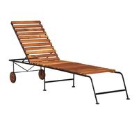Hoopleep Chaise longue avec pieds en acier, bois d'acacia massif, 205 x 50 x 30 cm, dossier réglable, pour extérieur, terrasse, jardin, piscine, durable