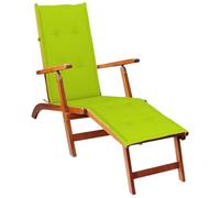 Hoopleep Chaise longue avec repose-pieds et coussin en bois d'acacia massif, pliable, réglable sur 3 positions, pour jardin, terrasse, balcon, vert clair