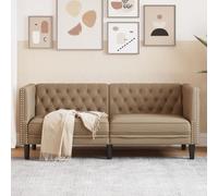 Hoopleep Chesterfield Canapé 2 places en cuir synthétique marron cappuccino, 174 cm de large, robuste, avec agrafage à boutons, fauteuil confortable pour la maison