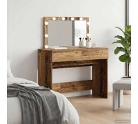 Hoopleep Coiffeuse aspect bois vieilli 100 x 40 x 120 cm, moderne avec éclairage miroir LED, grand espace de rangement, 2 tiroirs, alimentation USB pour chambre à coucher, chambre d'adolescent