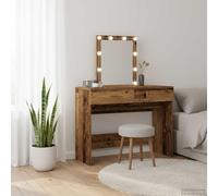 Hoopleep Coiffeuse aspect bois vieilli 100 x 40 x 130 cm, matériau en bois avec éclairage miroir LED, grand espace de rangement, 2 tiroirs, pour chambre à coucher, chambre d'adolescent