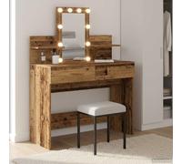 Hoopleep Coiffeuse avec étagère, aspect bois vieilli, 100 x 40 x 130 cm, en bois robuste, avec lampes miroir et beaucoup d'espace de rangement pour chambre à coucher et chambre d'adolescent