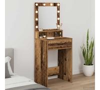 Hoopleep Coiffeuse avec étagère, aspect bois vieilli, 50 x 41 x 135 cm, matériau en bois, éclairage miroir LED intégré, grand espace de rangement pour le maquillage et les soins dans la chambre à