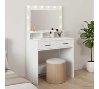 Hoopleep Coiffeuse avec miroir, 2 tiroirs, éclairage LED, 79 x 41 x 135 cm, bois blanc, pour chambre à coucher et chambre d'adolescent, table de maquillage pratique