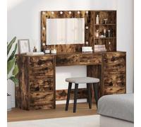 Hoopleep Coiffeuse avec miroir et lumière LED intégrée, ensemble de 3 pièces en bois de chêne fumé, avec beaucoup d'espace de rangement pour chambre à coucher et chambre d'adolescent