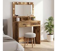 Hoopleep Coiffeuse avec miroir, étagère et éclairage LED, 79 x 41 x 135 cm, aspect bois vieilli, pour chambre à coucher et chambre d'adolescent, avec deux tiroirs