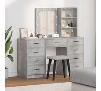 Hoopleep Coiffeuse grise 3 pièces, 40 x 41 x 135 cm, en bois avec éclairage LED, miroir et tiroirs pratiques pour chambre à coucher