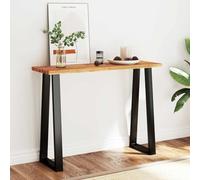 Hoopleep Console avec bord d'arbre - 110 x 35 x 80 cm - Bois massif d'acacia huilé - Pieds en acier en forme de U - Étagère robuste pour salon, intérieur