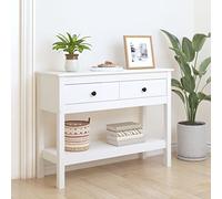 Hoopleep Console blanche 100 x 35 x 75 cm en pin massif avec 2 tiroirs, table de couloir pour salon, entrée, meuble polyvalent
