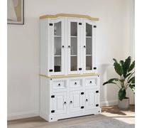Hoopleep Corona - Buffet haut - 112 x 43 x 196 cm - Bois massif de pin mexicain - Avec 3 tiroirs et 6 portes - Meuble de rangement pour salon et chambre à coucher - Blanc