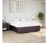 Hoopleep Dark Brown Fabric Upholstered Bed Frame, 200x200 cm King Size Platform Bed with Sturdy Pine Wood Slats, No Mattress Included, Stable Support Legs for Bedroom