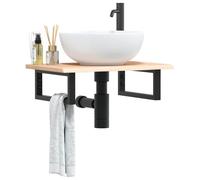 Hoopleep Dessus de vanité en bois de chêne massif avec supports en acier noir, 60 x 40 x 2 cm, étagère d'évier de salle de bain, montage mural facile, design durable et moderne pour les petites salles