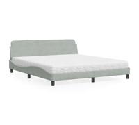 Hoopleep Dover Cadre de lit rembourré avec matelas, velours gris clair, 180 x 200 cm, lit à plateforme taille queen, lattes en métal et bois, tête de lit incluse pour le confort de la chambre à