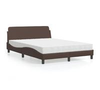 Hoopleep Dover Queen Bed Frame with Mattress, 140 x 190 cm Brown Faux Leather Platform Bed with Headboard, Durable Metal & Solid Pin Wood Slats Base, Optimal Comfort Foam Mattress