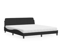 Hoopleep Dover Queen Bed Frame with Mattress, 180 x 200 cm Black Velvet Upholstered Platform Bed, Metal & Solid Wood Slats, Integrated Headboard for Bedroom Comfort