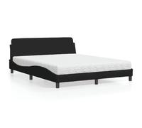 Hoopleep Dover Queen Bed Frame with Mattress, Black Fabric Upholstered Platform 160x200 cm, Metal & Solid Pin Wood Base, Headboard Included, H2/H3 Foam Mattress for Optimal Comfort
