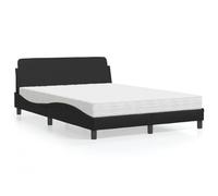 Hoopleep Dover Queen Bed Frame with Mattress, Black Faux Leather Platform Bed, 140 x 200 cm, Metal & Solid Pin Wood Base, Wavy Side Design, H2/H3 Foam Mattress Included for Optimal Comfort