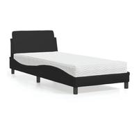 Hoopleep Dover Queen Bed Frame with Mattress, Black Faux Leather Platform Bed, 90x200 cm, Metal & Wood Slats, Headboard Included, Modern Design for Bedroom