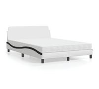 Hoopleep Dover Queen Bed Frame with Mattress, White & Black Faux Leather Upholstered Platform Bed, 120x200 cm, Wavy Side Design, Durable Metal & Wood Slats, Support optimal