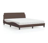 Hoopleep Dover Queen Bed with Mattress, Brown Faux Leather Platform Bed Frame 160x200 cm, Metal & Solid Wood Lats, Headboard, Optimal Comfort, Restful Sleep