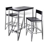 Hoopleep Ensemble bar de petit-déjeuner moderne, noir, avec 1 table haute et 2 tabourets, peu encombrant pour petite cuisine, salle à manger ou appartement, cadre en acier, MDF
