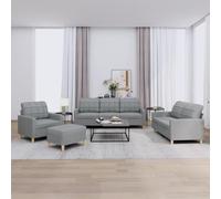 Hoopleep Ensemble canapé 4 pièces en tissu gris clair, structure en métal robuste, avec coussins, pour salon, confortable, 1 fauteuil, 1 2 places, 1 3 places, 1 repose-pieds