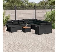 Hoopleep Ensemble complet de 12 canapés de jardin en polyrotin et bois d'acacia résistant aux UV Design modulaire pour terrasse et extérieur Noir