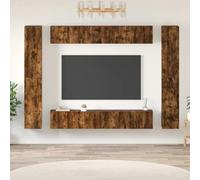 Hoopleep Ensemble de 10 meubles TV en bois de chêne fumé, montage mural, espace de rangement pour salon, console multimédia, meuble TV avec 6 petits et 4 grands modules