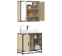 Hoopleep Ensemble de 2 meubles de salle de bain en bois de chêne Sonoma de 65 cm, meuble sous lavabo et armoire à miroir, combinaison de meubles de salle de bain modernes avec espace de rangement