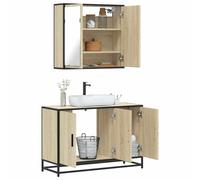 Hoopleep Ensemble de 2 meubles de salle de bain en bois de chêne Sonoma, meuble de lavabo avec armoire à miroir, structure en métal robuste, rangement moderne, combinaison de lavabo de salle de bain