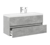 Hoopleep Ensemble de 2 meubles de salle de bain en bois gris béton, 100 x 38,5 x 45 cm, avec lavabo en céramique, blanc, design moderne, montage mural, grand espace de rangement pour salle de bain