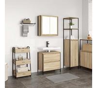Hoopleep Ensemble de 2 meubles de salle de bain en chêne Sonoma 60 x 34,5 x 60 cm, avec meuble sous lavabo, miroir, armoire de salle de bain moderne, combinaison de rangement robuste