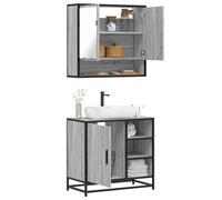Hoopleep Ensemble de 2 meubles de salle de bain gris en bois Sonoma - Meuble sous lavabo avec armoire à miroir - Structure en métal robuste - Combinaison moderne de salle de bain