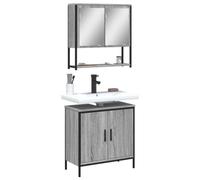 Hoopleep Ensemble de 2 meubles de salle de bain gris Sonoma en bois, 60 x 30 x 60 cm, avec meuble sous-lavabo et armoire à miroir, combinaison de rangement moderne pour salle de bain