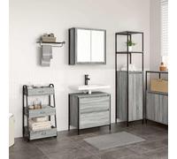 Hoopleep Ensemble de 2 meubles de salle de bain gris Sonoma en bois, 60 x 34,5 x 60 cm, avec meuble sous-lavabo et armoire murale de salle de bain, combinaison moderne pour le rangement