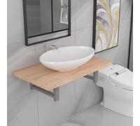 Hoopleep Ensemble de 2 meubles de salle de bain, lavabo ovale en céramique, étagère murale, meuble de salle de bain moderne, combinaison de lavabo avec étagère, pour salle de bain, durable
