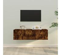Hoopleep Ensemble de 2 meubles TV en bois de chêne fumé, montage mural, espace de rangement pour salon, design moderne, 100 x 34,5 x 40 cm et 40 x 34,5 x 40 cm, centre de divertissement