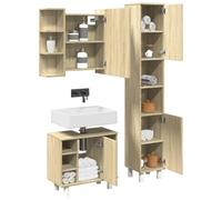 Hoopleep Ensemble de 3 meubles de salle de bain en bois chêne Sonoma, 80 x 20,5 x 64 cm, combinaison d'armoire de salle de bain moderne, avec miroir, résistant à l'humidité