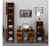 Hoopleep Ensemble de 3 meubles de salle de bain en bois de chêne fumé, meuble sous lavabo, 2 armoires sur pied, moderne, grand espace de rangement, résistant à l'humidité