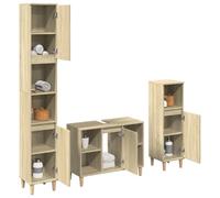 Hoopleep Ensemble de 3 meubles de salle de bain en bois de chêne Sonoma - Meuble bas - Armoire haute et armoire murale - Pour salle de bain - Résistant à l'humidité - Facile d'entretien - Grand espace