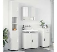 Hoopleep Ensemble de 4 armoires de salle de bain modernes en bois dérivé blanc, 61 x 35 x 64 cm, solution de rangement murale pour petites salles de bains, facile à assembler