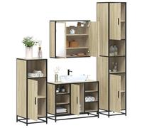 Hoopleep Ensemble de 4 meubles de salle de bain en bois de chêne Sonoma, meuble sous lavabo robuste, armoire à miroir, armoires de salle de bain, combinaison de rangement moderne pour salle de bain