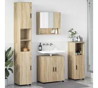 Hoopleep Ensemble de 4 meubles de salle de bain en chêne Sonoma - Vanité murale avec puits, armoire miroir et rangement - En bois composite - 61 x 35 x 64 cm - Durable - Facile à assembler - Pour
